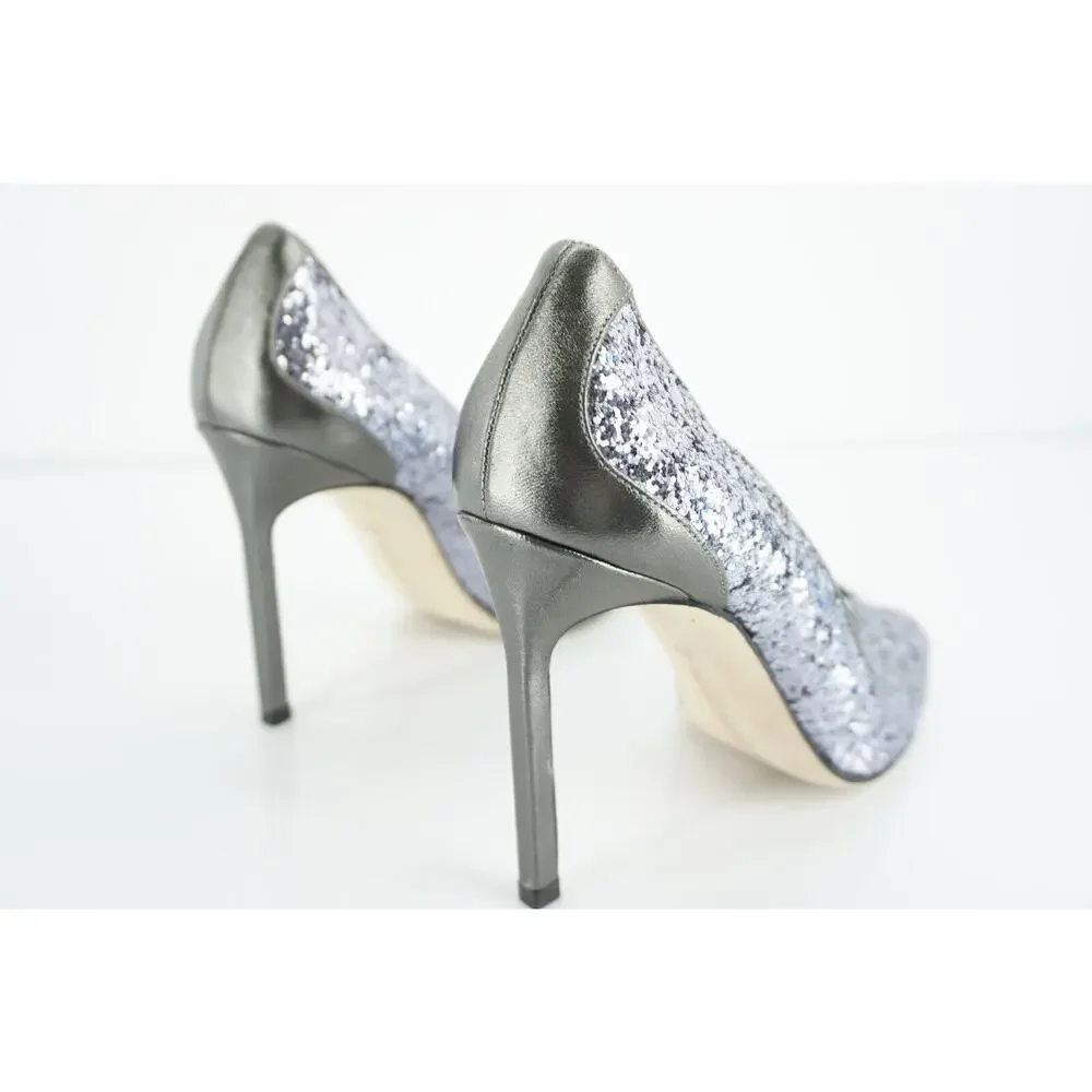 Manolo Blahnik Glitter Fatducabo Peep Toe Heels Pumps Size 37.5